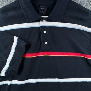 Kani Gold Y2K Striped Blue White Men XL Short Sleeve Polo Shirt Urban Adult